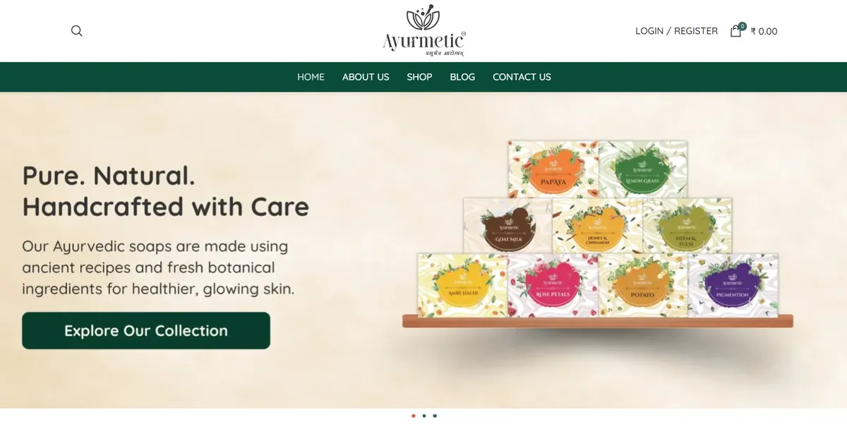 Ayurmetic website homepage